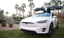 A Tesla Model X is displayed during the Citi Taste of Tennis at Hyatt Regency Indian Wells Resort & Spa on March 5, 2018 in Indian Wells, California.