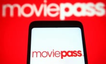 MoviePass logo and phone on red background