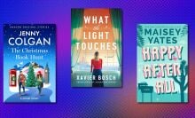 three book covers on a dark blue and purple background