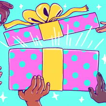 illustration of hands opening a big present