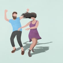 Illustration of a carefree couple dancing on blue background