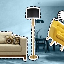 A living room with sticker-like visuals of furniture added to design the room.