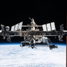 The International Space Station as viewed from the SpaceX Crew Dragon Endeavour.