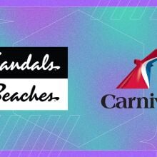 The Sandals Beaches and Carnival logos appear on a multicolored background with the Mashable Black Friday logo. 