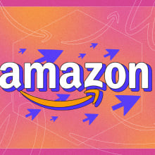 pink and orange background with amazon logo