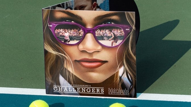 Challengers vinyl soundtrack on a tennis court