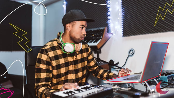 Man DJing on Lenovo laptop