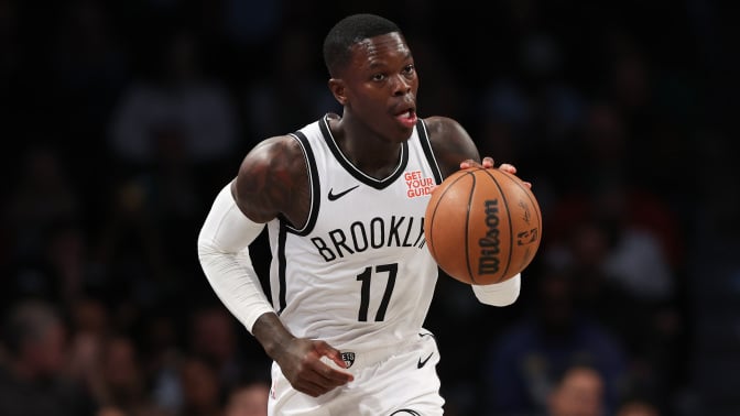 Dennis Schroder of the Brooklyn Nets drives