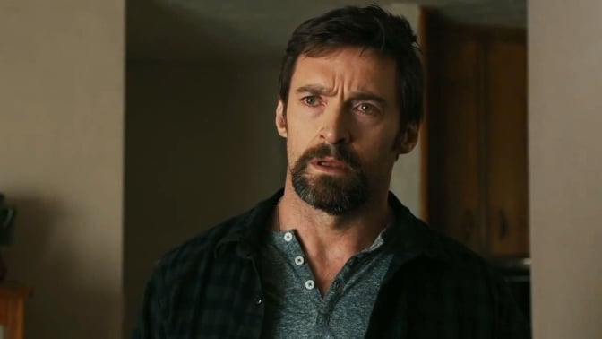 A bearded Hugh Jackman looks shocked in "Prisoners." 