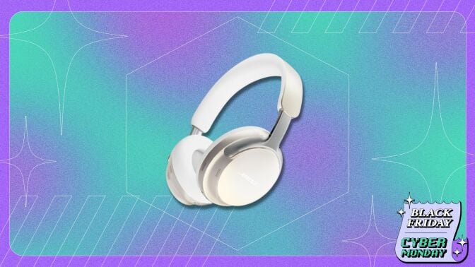 diamond bose quietcomfort ultra headphones on teal and purple background