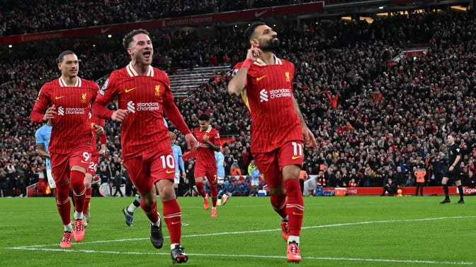 Mohamed Salah of Liverpool celebrating