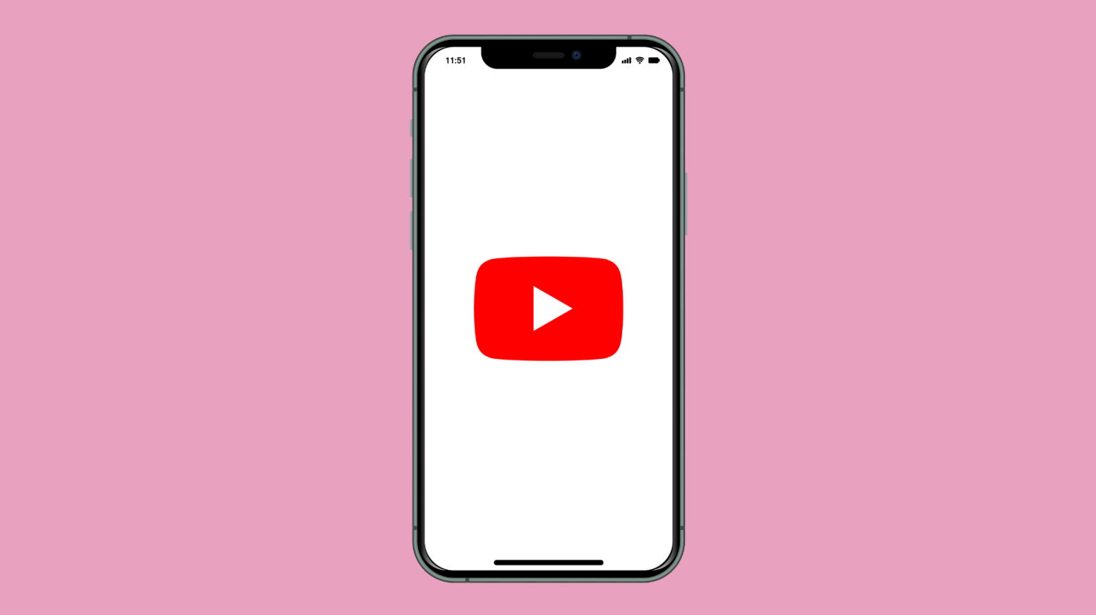 A phone screen with a YouTube logo on a pink background. 