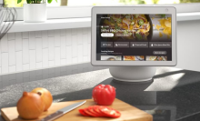 echo show 10 on kitchen counter by cutting board with vegetables