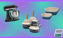 kitchen appliances in front of a blue background