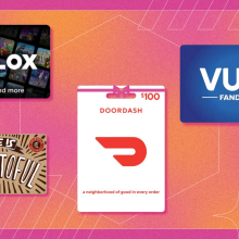 various gift cards with pink and orange background