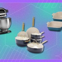 kitchen appliances in front of a blue background