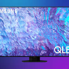 Samsung Q80C on a purple gradient background