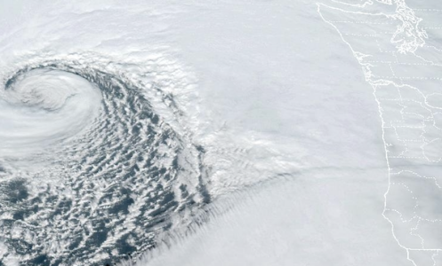 The powerful mid-latitude cyclone spinning off the West Coast of the U.S. on Nov. 19, 2024.