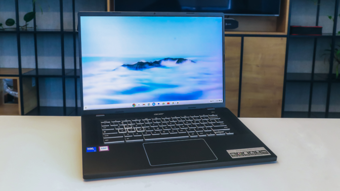 the acer chromebook plus 516 ge on an office desk