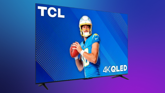 TCL Q5 Smart Fire TV on a purple gradient background